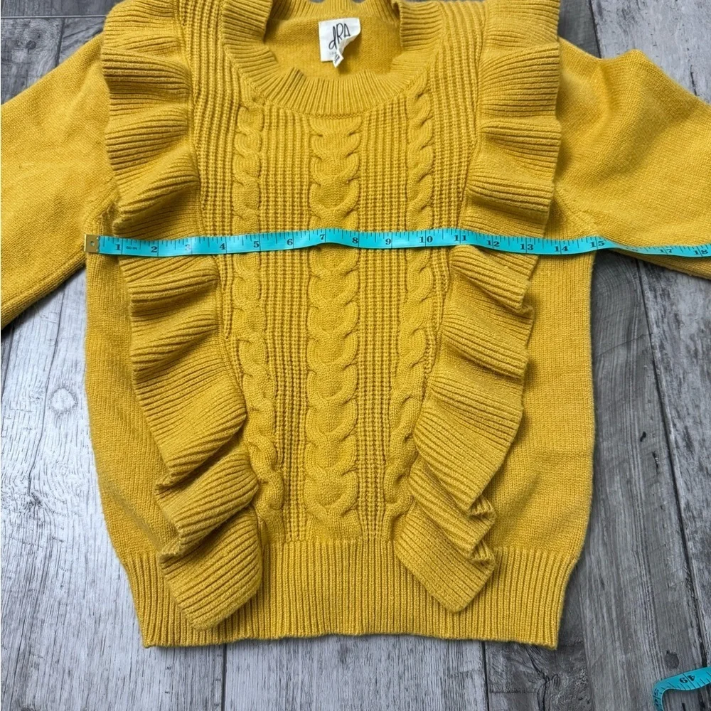 Anthropologie x DRA Los Angeles Cable Knit Fisherman Sweater Yellow Ruffle XS